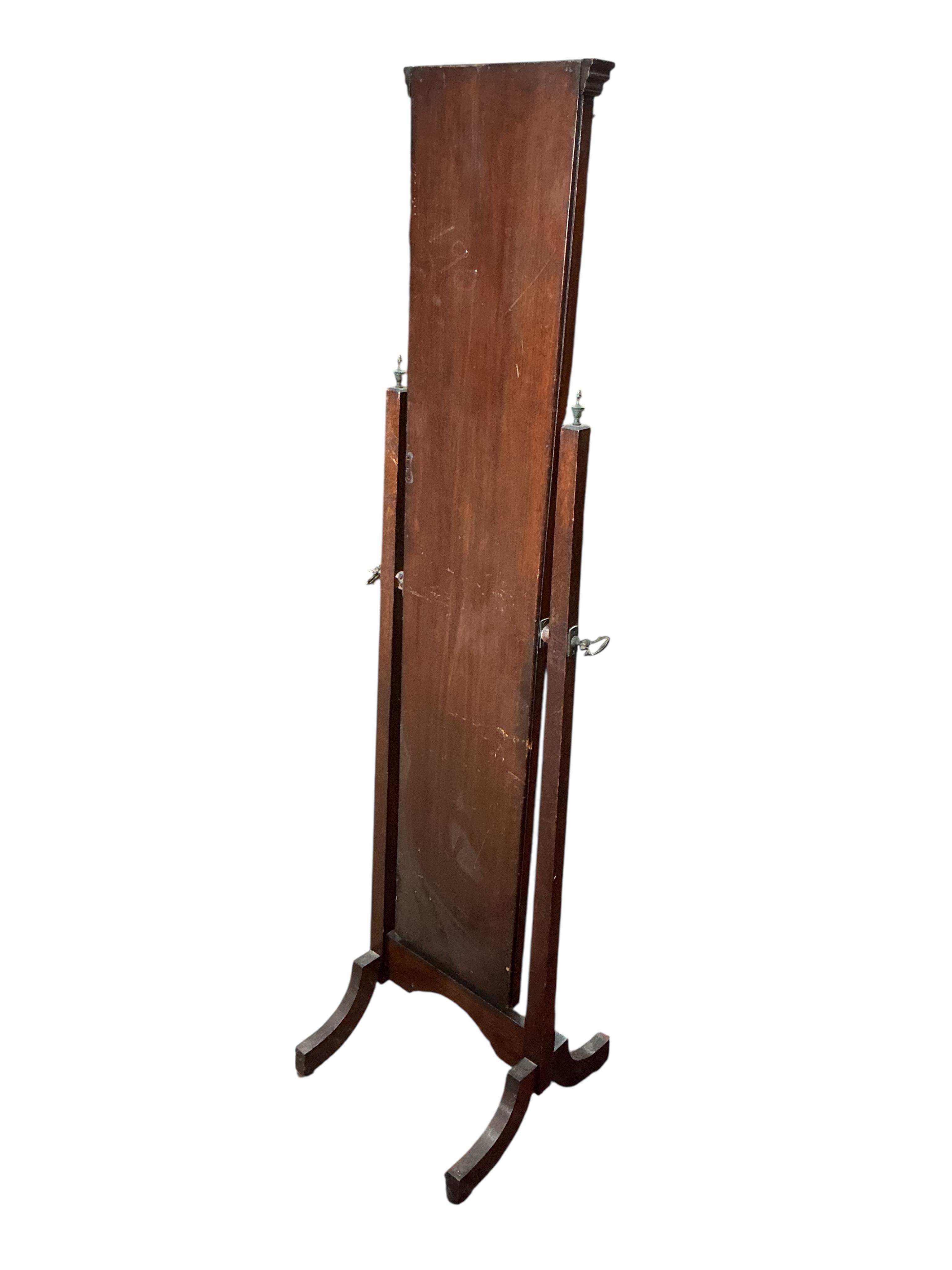 A narrow Victorian and later mahogany cheval mirror, width 46cm, height 163cm